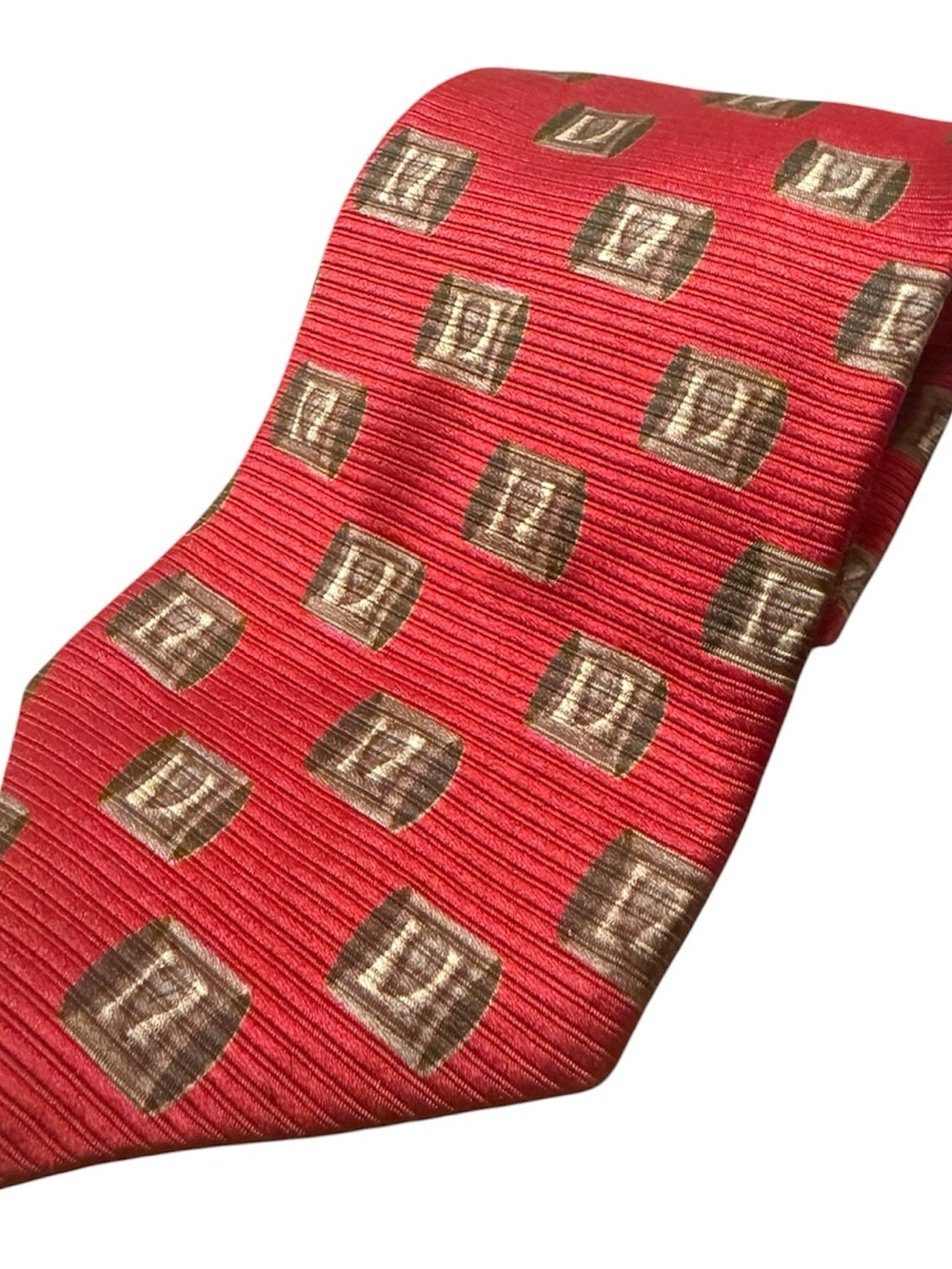 Robert Talbott Red Tie with Brown Geometric Squares